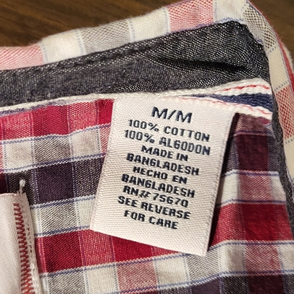 MBX Denim Wear Men's Short Sleeve Button Shirt Red/Blue Size M - Picture 14 of 16